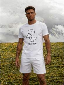 Hombre conjunto estampado cómodo cuello redondo cintura elástica estilo urbano casual uso diario ropa - Blanco 1 - Ver 2