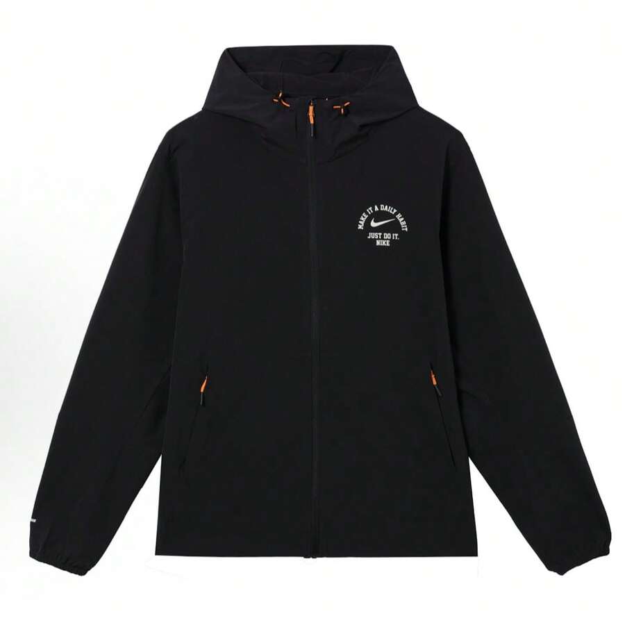 Nike Men's Sportswear Essential Hooded Windbreaker | Lightweight Water-Repellent Fabric | Standard Fit Athletic Zip-Up Jacket | Classic Studio-To-Street Versatile Outerwear - 黑色 - 查看 1