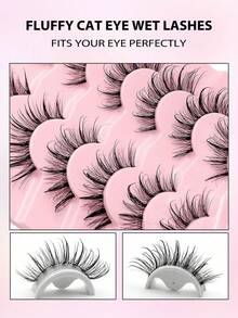 7对卡通风格假睫毛，自然逼真，保湿效果，延长效果，仿貂毛，透明梗，Y2K风格，3D蓬松猫眼长浓密自然妆容工具 - 彩色 - 查看 6