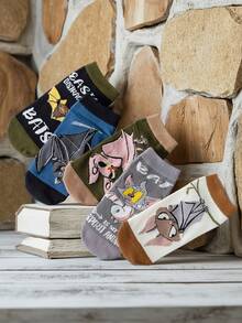 5 Pairs Women's Cartoon Pattern Ankle Socks, Thin Summer Bat Design Boat Socks, Suitable For Daily Wear - Multicolor - View 2