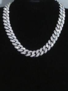 1pc 15mm Long Miami Cuban Link Hip-Hop Rap Style Necklace Accessory, For Teenager, Rap Fashion Accessory, Hip Hop Chain, Highquality Necklace, Silverplated Chain, Men's Chain - Dây chuyền  màu bạc - Xem 1