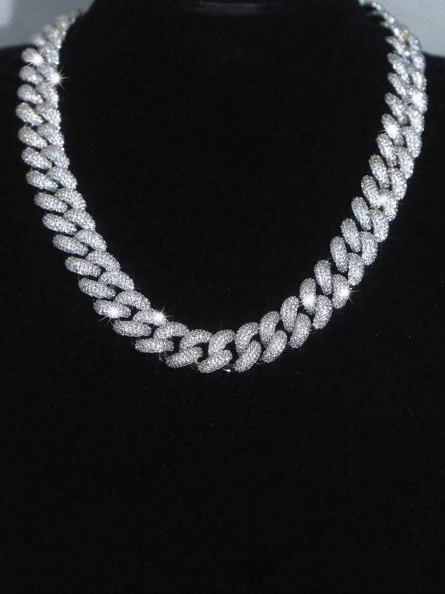 1pc 15mm Long Miami Cuban Link Hip-Hop Rap Style Necklace Accessory, For Teenager, Rap Fashion Accessory, Hip Hop Chain, Highquality Necklace, Silverplated Chain, Men's Chain - Dây chuyền  màu bạc - Xem 1