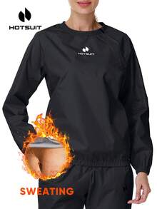 HOTSUIT 女士纯色半拉链套头运动外套，侧拉链设计 - 轻便桑拿上衣，适合健身房、健身和训练，情人节礼物 - 黑色 - 查看 2