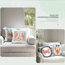 4件套，海洋生物线条艺术图案，单面印花抱枕套，适用于客厅、沙发、卧室，不含枕芯 - 彩色 - 查看 7