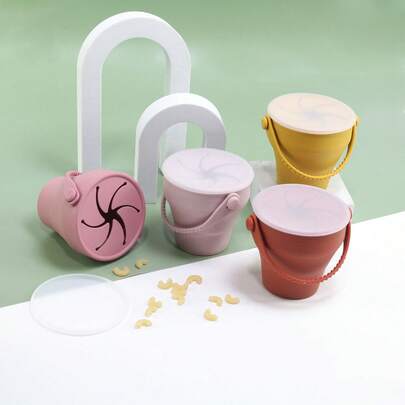 Silicone Snack Cup, Anti-Drop Baby Snack Cup, Foldable Lid Portable Snack Cup, Suitable For Outdoor, Newborn Baby Birthday Gift