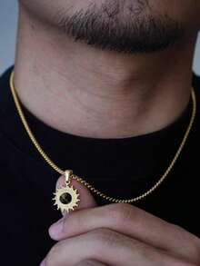 1pc Unique Tiger Eye Stone & Sunflower Stainless Steel Pendant Necklace, Suitable For Men's Daily, Festival, Party Wear - Yellow Gold - View 2