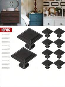 10pcs Simple Drawer Pulls. Suitable For Cabinets, Dressers, Shoe Racks, Wardrobes, Children's Rooms. High-Grade Zinc Alloy Material, Surface Mounted Single Hole Handles, Screws Included. - Multicolor - View 4