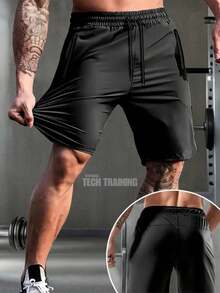 Men's Bermuda Shorts With Zipper, Gym, Sports, Beach, Breathable & Lightweight Polyamide - Black - View 6