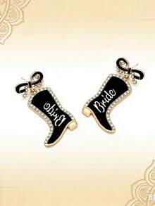 1 Pair Fashion Metal Enamel Bowknot Rhinestone Letter Boots Earrings Personalized Western Cowboy Boots Valentine's Day Wedding Season Ear Jewelry - Bowknot Diamond Letter Boot Earrings - View 5