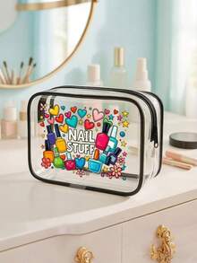 Cute Nail Art Themed PVC Makeup Travel Bag - Perfect For Brides And Nail Technicians; Heart-Shaped Makeup Pouch Is A Must-Have Gift For Women's Birthdays And Honeymoons - Multicolor - View 2