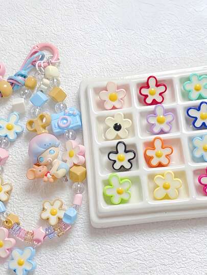 5pcs Acrylic Painted Drip Oil Small Flower Beads, DIY Phone Strap, Keychain, Jewelry Accessories