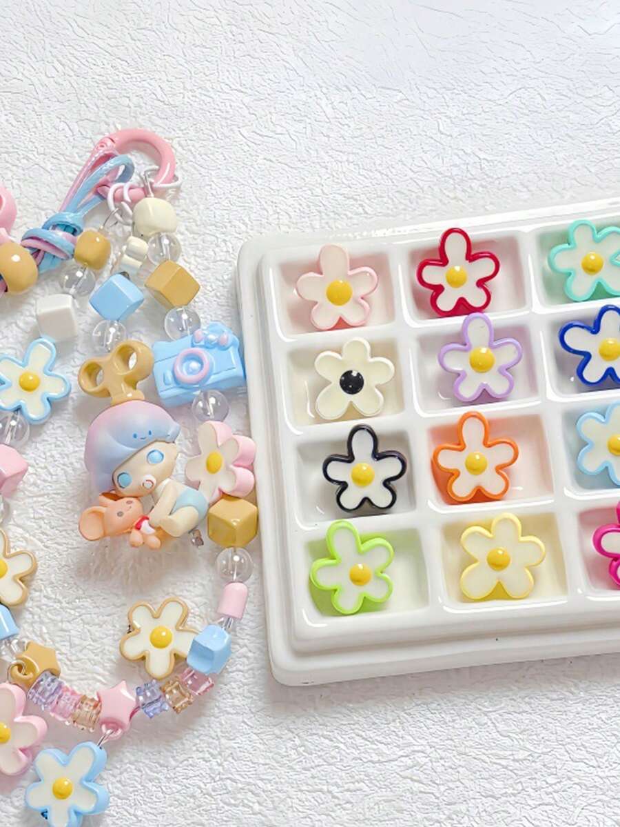 5pcs Acrylic Painted Drip Oil Small Flower Beads, DIY Phone Strap, Keychain, Jewelry Accessories - Flower - View 1