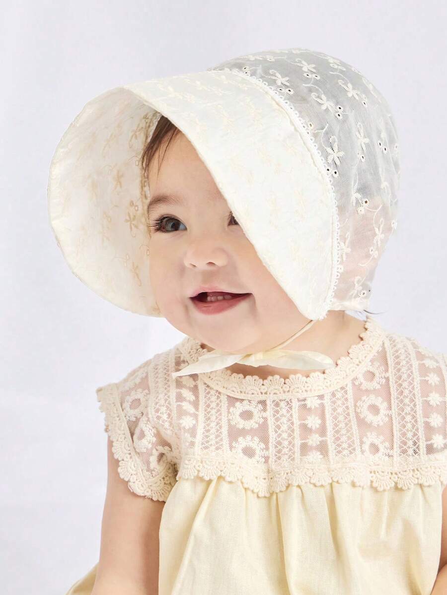 TUTUYA Sombrero de princesa para bebé, gorra de bebé de material suave y transpirable, sombrero de sol con ala ancha bordado en 3D, sombrero pequeño y ligero - Beis - Ver 1