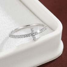 1 pieza Anillo de mujer con diseño minimalista de cruz y circonita cúbica incrustada, regalo para vacaciones - Multicolor - Ver 20