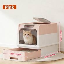 Ultra Large Top Entry Enclosed Cat Litter Box, Space-Saving Foldable Design With Pull-Out Drawer & Anti-Splash Lid, Odor Control Leak-Proof Cat Toilet, Easy Clean Portable Litter Tray With Skylight & Scoop For Indoor Cats - one-size - View 5