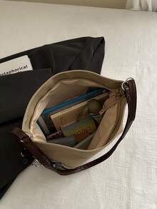 新款时尚大容量手提包，欧美风单肩包，女士休闲通勤手提包 - 卡其色 - 查看 4