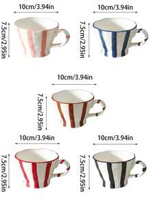 1pc Vintage Striped Ceramic Mug, Elegant Coffee Cup For Home Use, Suitable For Water, Milk, Oatmeal, Tea, Juice, Breakfast, Coffee, Beverages, Applicable For Cafe, Home, Restaurant, Party, Office, Father's Day, Mother's Day, Gift For Friends, Boyfriend/Girlfriend, Family, Teachers, Coworkers, Halloween, Christmas - Multicolor - View 4