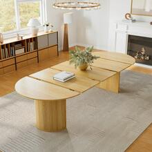 45"-105"|Table Only|Transformer Table - MDF Wood Extendable Round Dining Table, Expandable Dining Table, Elegant And Functional Design, Perfect For Dining Room,Natural - Natural - View 2