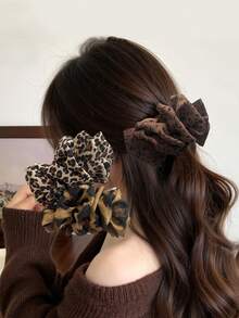 1/3pcs Classic Retro Leopard Print Scrunchie Hair Claw Clips, Women Fashion Casual Ponytail Banana Hair Clips, Suitable For Various Occasions - Multicolor - View 10