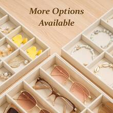 1 szt. 35,5*24*3 cm, beżowe pudełko do przechowywania okularów i biżuterii z 8 przegródkami, organizer na okulary przeciwsłoneczne z aksamitną wyściółką, składana witryna, miękka wyściółka odporna na zarysowania chroniąca okulary, zegarki i biżuterię, pasująca do standardowych szuflad, pojemna, wielokomorowa konstrukcja ze skóry PU, idealny prezent urodzinowy na Dzień Matki, praktyczny i przemyślany prezent dla mamy lub dziewczyny, niezbędny organizer na biurko do utrzymania porządku w domu - Wielokolorowe - Zobacz 5