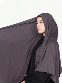 Women Classic Solid Color Long Shawl, Elegant Casual Fringed Scarf, Premium Knitted Modal Jersey Hijab, Turban Style Wrap Suitable Daily Life, Travel And Gatherings Dress - 灰色 - 查看 8