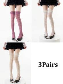 1/3 Pairs Spring/Summer Thin Over-The-Knee Socks, Ballerina Lace Long Socks, Hollow Calf Socks, Y2K Knee-High Socks, Fishnet Slouch Socks, Backless Socks, Minimalist Sexy High Socks, Straight Tube Socks - Multicolor - View 22