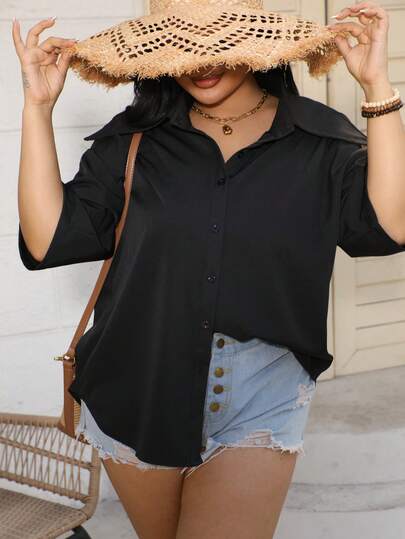 New Loose Long Sleeve Women Shirt, Solid Color Patchwork Collar Blouse