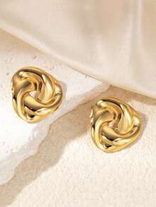 1 Đôi bông tai dáng dài bằng thép không gỉ mạ vàng 18K, thiết kế rỗng với họa tiết tia nắng nổi bật, thích hợp cho các bữa tiệc và dạ hội. - Vàng - Xem 4