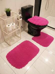 Fluffy 3-Piece Bathroom Set - Rose Red - View 3