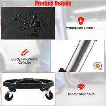 COSTWAY Height Adjustable Rolling Creeper Stool, Rolling Garage Seat W/ Tool Storage Tray, 4 Universal Wheels, 360° Rotation, Functional Pneumatic Mechanic Stool For Repair Shop, 330 LBS Max Load, Black - A - View 5