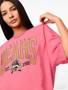 Vintage Chicago Sweatshirt Vintage Bears Unisex Shirt, American Bootleg, Oversized Short Sleeve Classic Heavy Cotton Shirt Printed Graphic Tee Women's Casual Short-Sleeved TopSports Short Sleeves - 粉色 - 查看 2