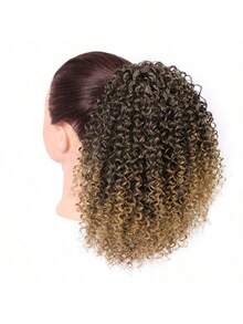 8 Inch Kinky Curly Ponytail Extension Drawstring Clip In Ponytail Natural Black Synthetic Hairpiece Fluffy Afro Curly Pony Tail For Women - Multicolor - View 10
