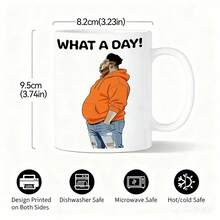 ¡"QUÉ DÍA!" Taza de cerámica con ilustración divertida, taza de agua de dos colores con humor, taza de café para el hogar/oficina, taza americana creativa, taza de desayuno de cerámica resistente al calor, taza emocional única para colegas, regalo divertido para amigos, taza decorativa de escritorio con estilo callejero, taza de viaje de alta calidad para estudiantes, taza para leche/jugo, taza con expresión americana retro - Multicolor - Ver 2