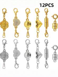 12个磁性项链扣环和闭合装置，带锁磁性珠宝扣，磁性项链延长器，项链、手链和珠宝的项链扣辅助器（金色+银色） - 彩色 - 查看 11