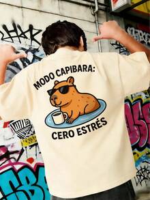 Camiseta de cuello redondo de manga corta con estampado informal para niños preadolescentes, top de verano - Albaricoque - Ver 7