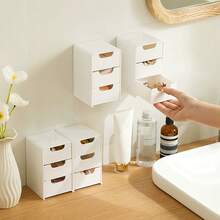 2pcs Small Acrylic Storage Organizer With Drawers, 3-Layer White Desktop Organizer For Office Supplies Mini Storage Box With Drawers For Desk, Desktop Makeup Drawer Jewelry Storage Box Visit The BTSKY Store - White - View 2