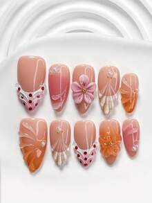 Bộ dụng cụ làm móng tay thủ công kiểu ngọt ngào 10 món, phụ kiện móng tay ngọc trai vàng, trang trí móng tay hình hoa 5 cánh thủ công, sơn móng tay màu hồng cam đỏ, làm móng nhẹ nhàng và tinh tế, bao gồm dụng cụ làm móng (1 miếng dán gel + 1 dũa móng), có 3 kích cỡ: vuông, vuông ngắn, hình hạnh nhân, phù hợp cho tiệc tùng, sử dụng hàng ngày, chụp ảnh, đi làm mùa xuân/hè. - Nhiều màu - Xem 10
