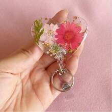 Heart-Shaped Dried Flower Retractable ID Badge Clip, Alligator Clip Swivel Clasp For Doctors & Nurses - Putih - View 3