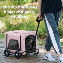 Carriola para mascotasCarreola para perritos Con mango de extracción extensible Diseño compacto Fácil de usar para un viaje conveniente para perros y gatos pequeños Rosa - Rosa - Ver 2