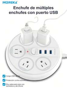 MOREKA This Multifunctional Power Strip Is Ideal For Home And Office Use. It Features 5 Power Outlets, 3 USB Charging Ports, Surge Protection, Power Control, And A Long Cable. - White - View 1