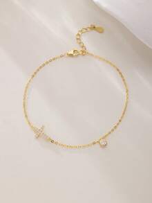 SYMFNY Dainty 925 Sterling Silver Sideways Cross Bracelet With Sparkling CZ Charm, 14K Gold Vermeil Minimalist Jewelry For Women, Elegant Daily Wear Gift - Bracelet - View 2