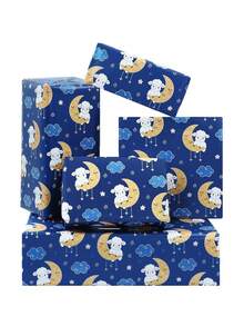 1pc Navy Blue Cartoon Lamb, Moon & Star Pattern Gift Wrapping Paper, Suitable For Eid Al-Adha, Birthday, Full Moon Celebration Gifts, Cute Ins Style Packaging Paper - Multiple Styles - View 5