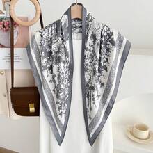 1 pieza Pañuelo de gasa de poliéster con estampado floral elegante, accesorio versátil para todas las estaciones, playa, vacaciones - #1 Gris - Ver 6