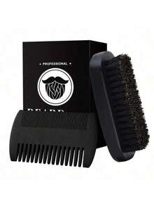 Beard Brush, Beard Comb & Beard Care Set, A Great Gift For Men During Holidays - Black - View 1