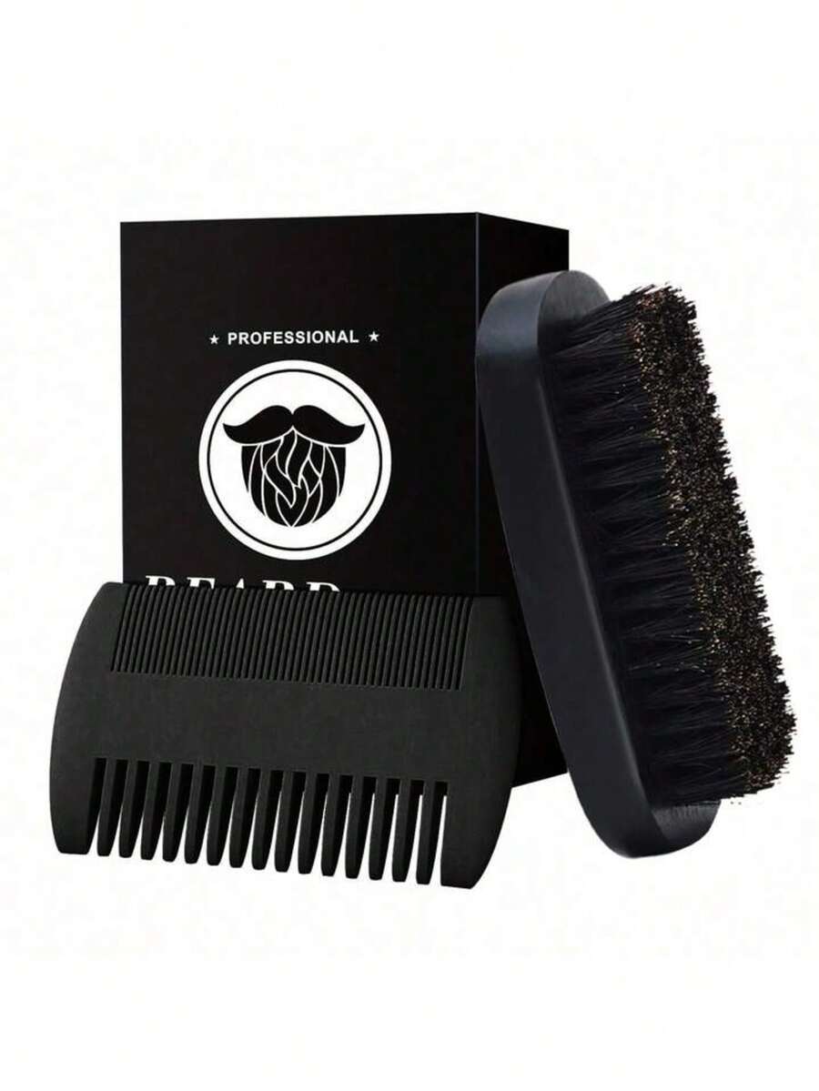 Beard Brush, Beard Comb & Beard Care Set, A Great Gift For Men During Holidays - Black - View 1