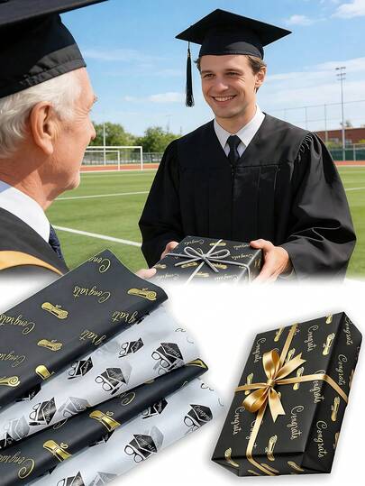 24/12/6/1 Sheets Of Graduation-Themed Gift Wrapping Paper, Suitable For Gift Boxes With Graduation Cap And Doctoral Cap Designs, Graduation Party Decorations, Ideal For Graduation Season Gifts And Gift Box Decorations, 2026 Graduation-Themed Gift Wrapping Paper