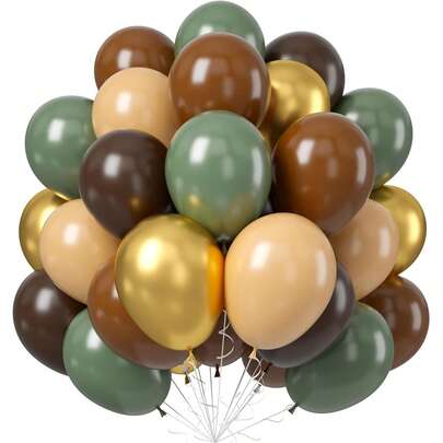 60Pcs Sage Green, Gold, Brown Latex Balloons Set,Sage Green Dark Brown With Metallic Gold Balloon Set For Jungle Safari Wildlife Park Forest Birthday Decorations Baby Shower Party Decorations