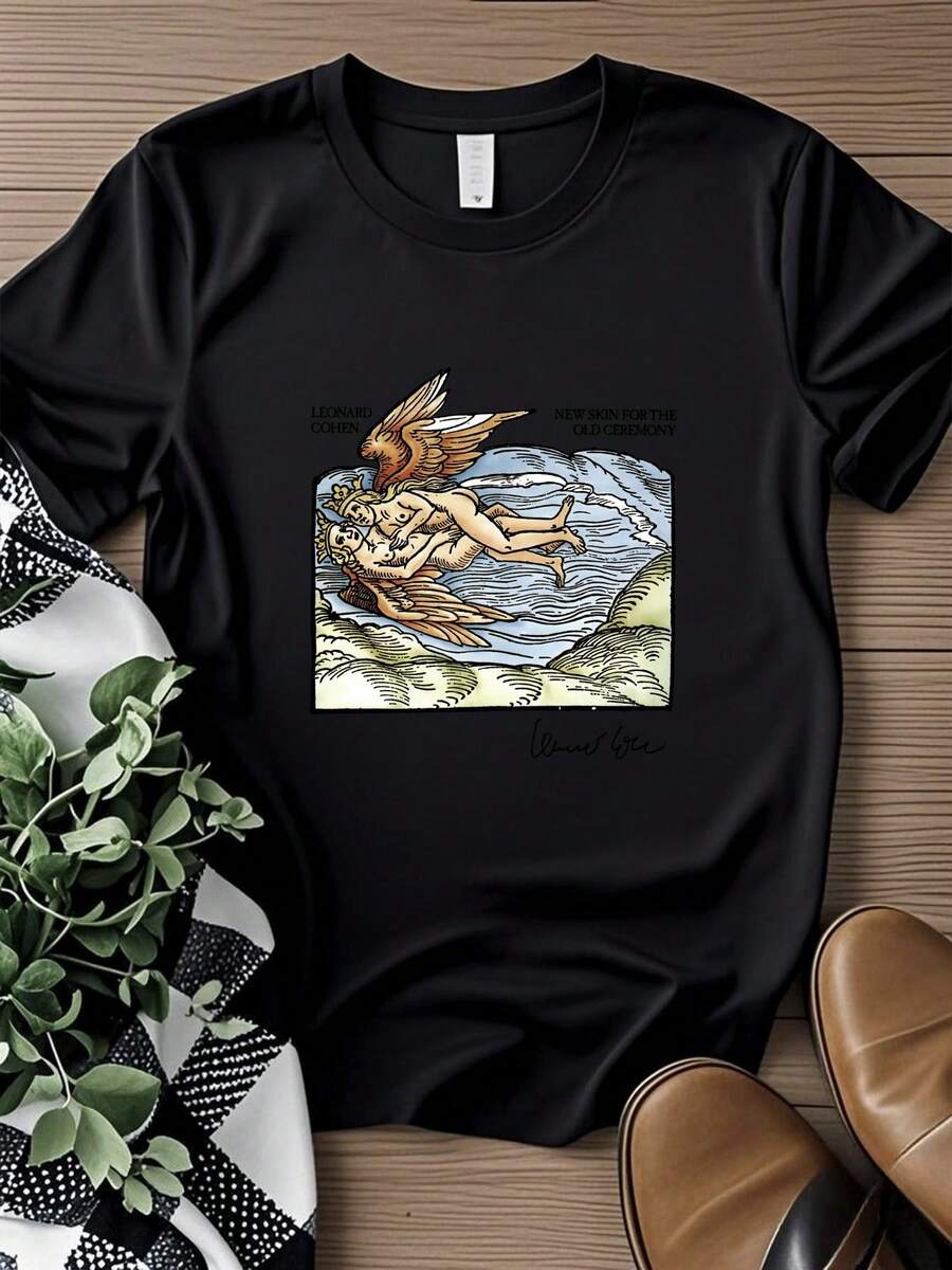 Women T-Shirt Print Leonard Cohen New Skin For The Old Ceremony All Size S To 5XL T-SHIRT - 黑色 - 查看 1