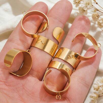 10 件装 304 不锈钢镀 18K 金多尺寸可调节开口戒指 DIY 饰品戒指制作配件 女士不锈钢饰品手工配件