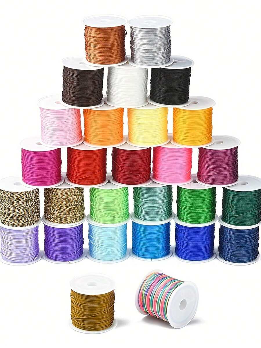 Hilo de nailon multicolor de 0.8mm, 1 rollo de aproximadamente 45 metros, material para ensartar cuentas DIY, adecuado para pulseras de nudos chinos, collares - Multicolor - Ver 1